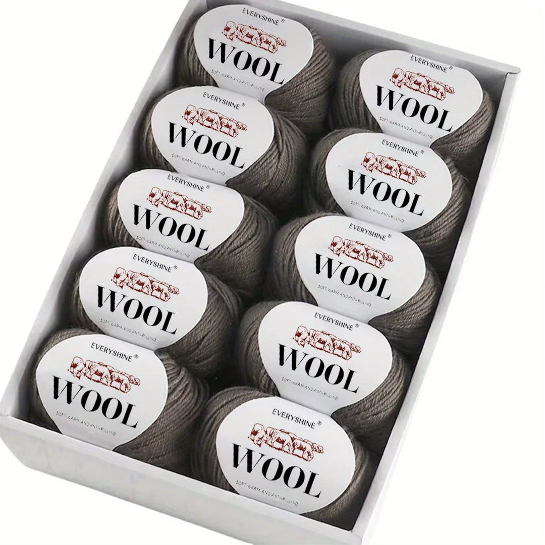 10-Pack Wool Blend Yarn Medium-Fine 80% Wool 20% Polyester