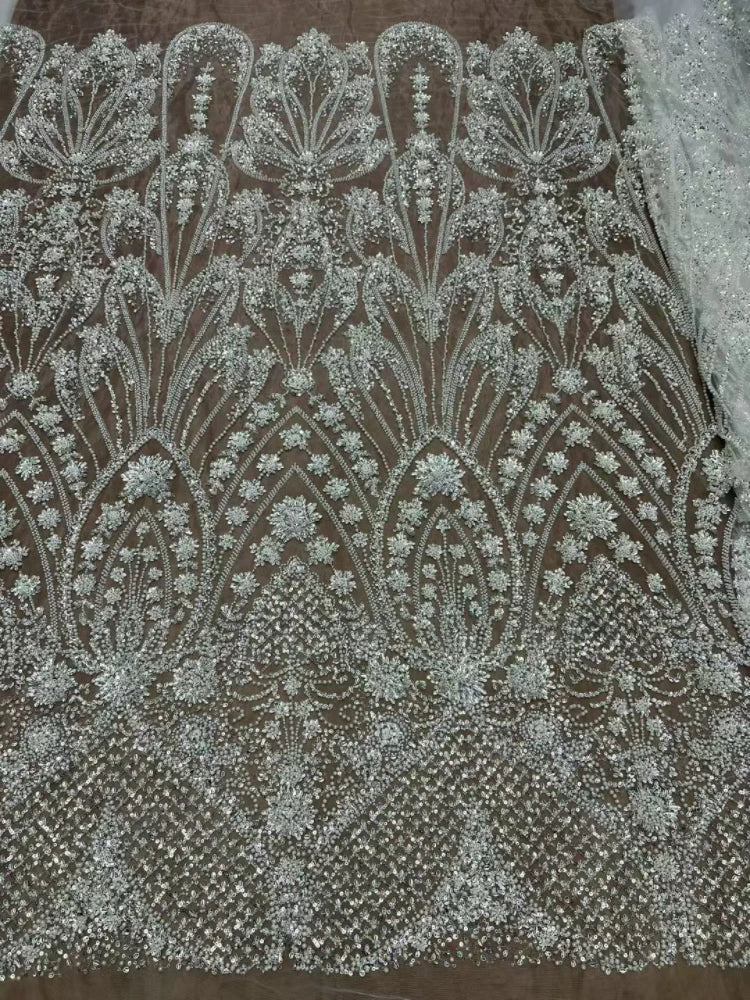 5 YARDS / 8 COLORS / Noéline Beaded Embroidery Bridal Mesh Lace Fabric