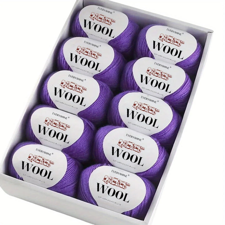 10-Pack Wool Blend Yarn Medium-Fine 80% Wool 20% Polyester