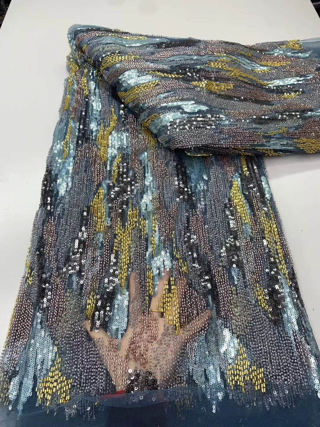 5 YARDS / 9 COLORS / Emberis Beaded Embroidery Bridal Mesh Lace Fabric