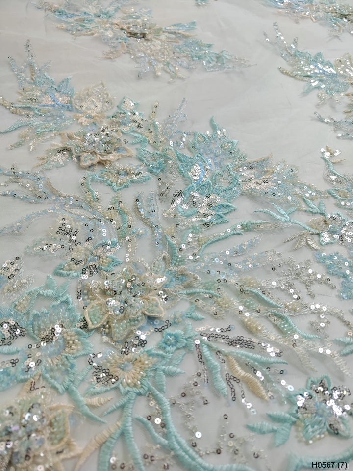 5 YARDS / Balonei Floral Sequin Beaded Embroidery Tulle Mesh Lace Dress Fabric