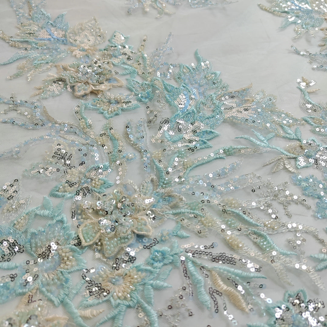 5 YARDS / Balonei Floral Sequin Beaded Embroidery Tulle Mesh Lace Dress Fabric