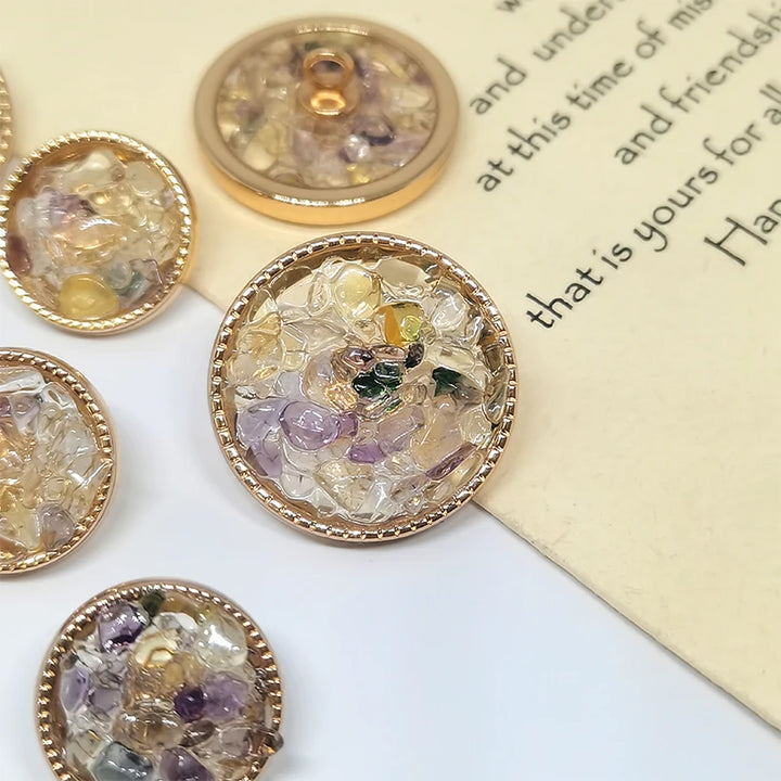 Crolian Natural Stone Beaded Metal Button - 6 PC