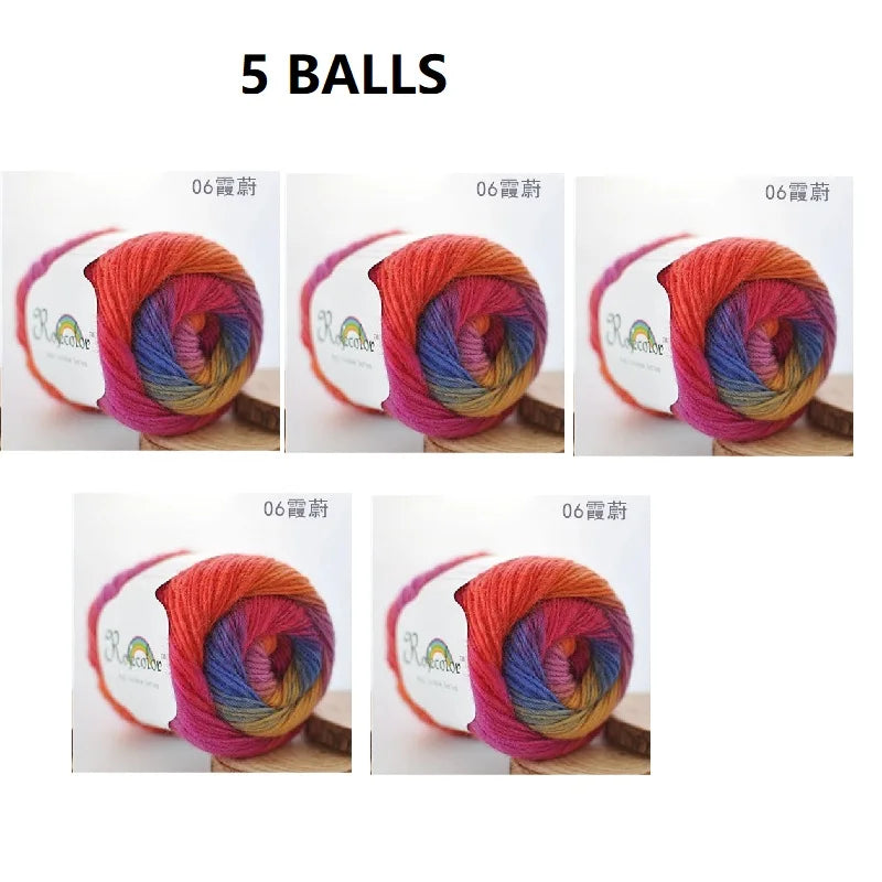 100% Wool Yarn Rainbow Color for Hand Knitting Crochet