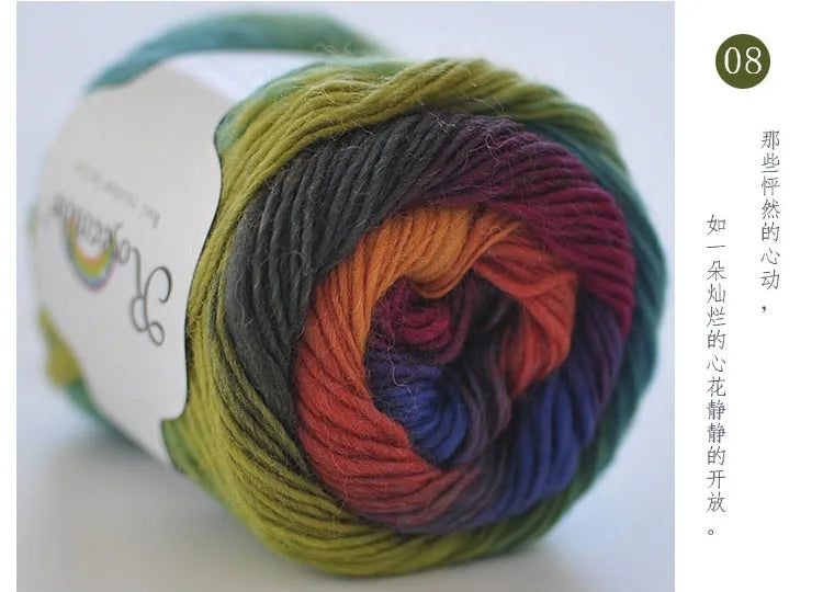 100% Wool Yarn Rainbow Color for Hand Knitting Crochet