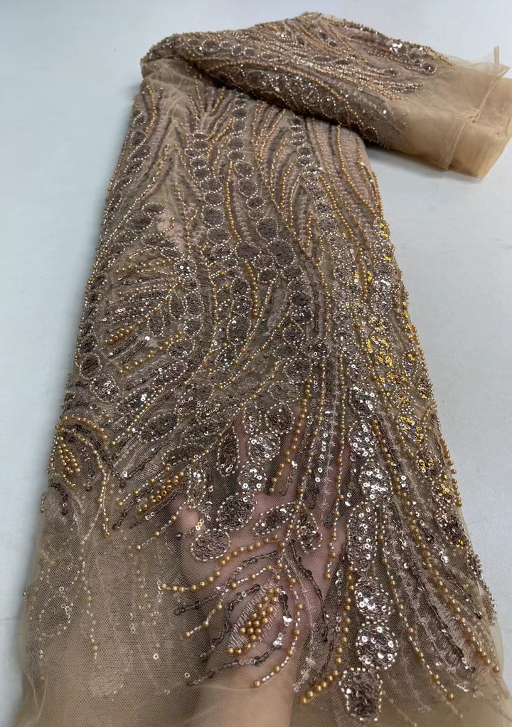 5 YARDS / 11 COLORI / Tessuto per abiti da cerimonia nuziale in pizzo scintillante con ricami di perline e paillettes Maël