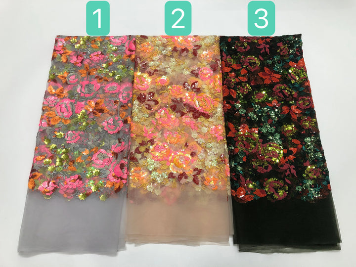 5 YARDS / 3 COLORS / Zarique Beaded Embroidery Bridal Mesh Lace Fabric