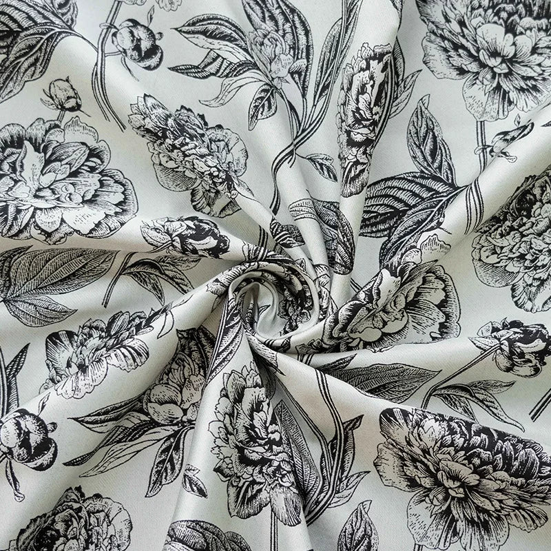 Utopis Black White Large Flower Jacquard Brocade Fabric