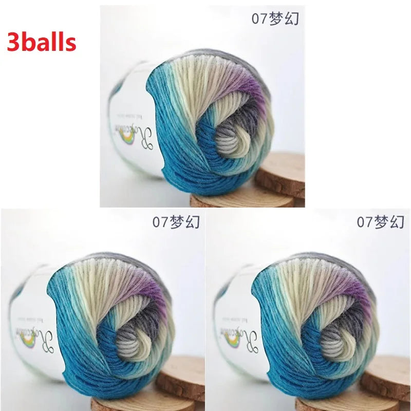 100% Wool Yarn Rainbow Color for Hand Knitting Crochet