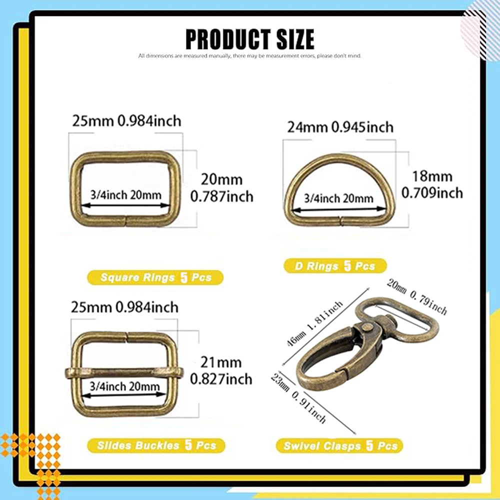 20 SET /  Metal Belt Buckle D Ring Set