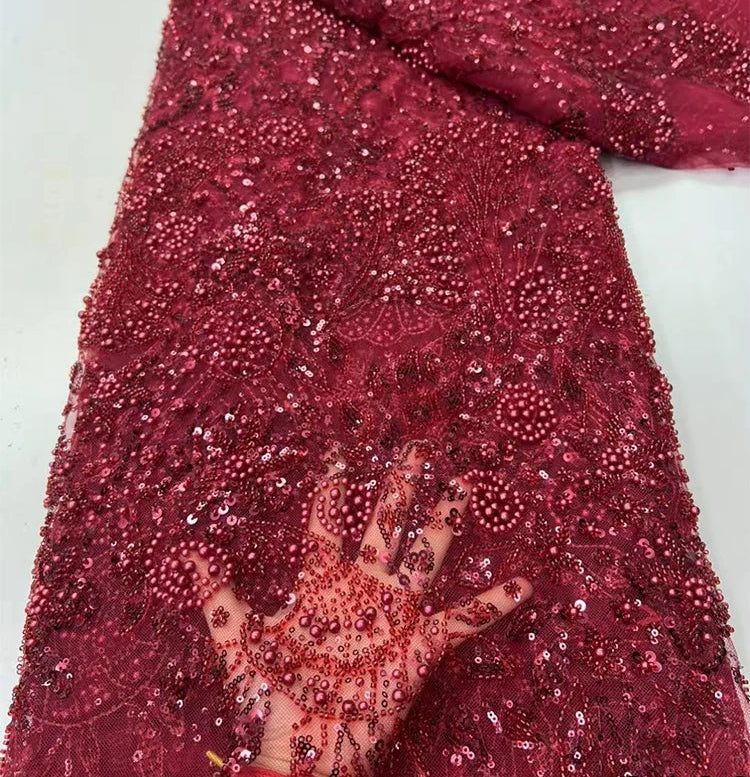 5 YARDS / 8 COLORS / Virelle Beaded Embroidery Bridal Mesh Lace Fabric