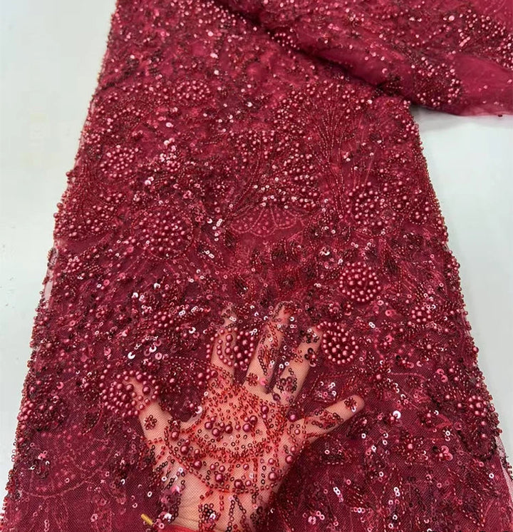 5 YARDS / 8 COLORS / Virelle Beaded Embroidery Bridal Mesh Lace Fabric