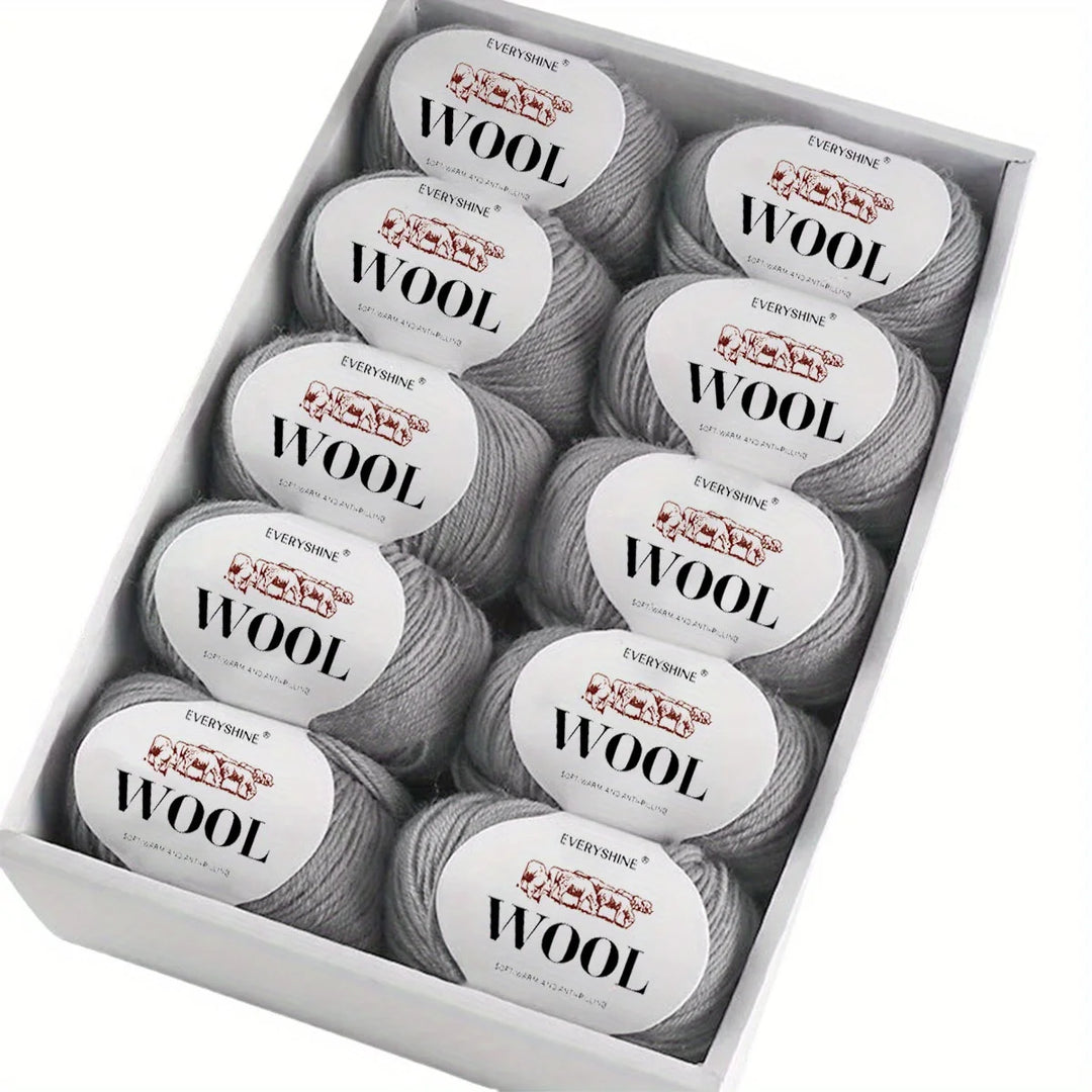 10-Pack Wool Blend Yarn Medium-Fine 80% Wool 20% Polyester