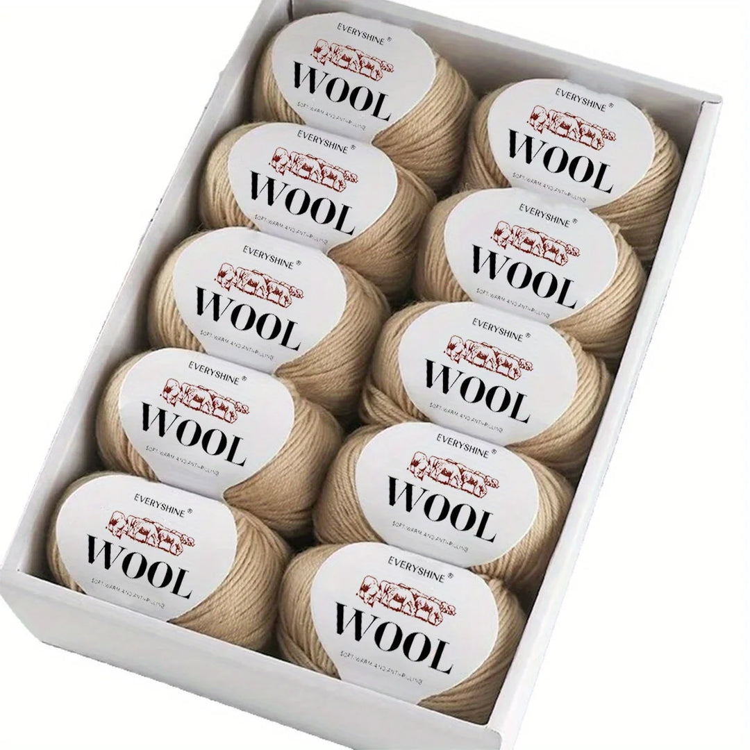 10-Pack Wool Blend Yarn Medium-Fine 80% Wool 20% Polyester