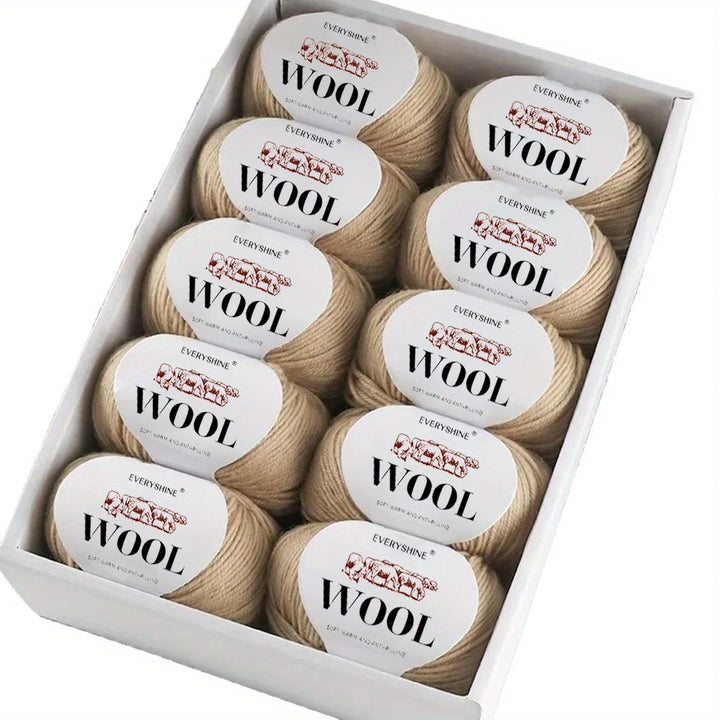 10-Pack Wool Blend Yarn Medium-Fine 80% Wool 20% Polyester