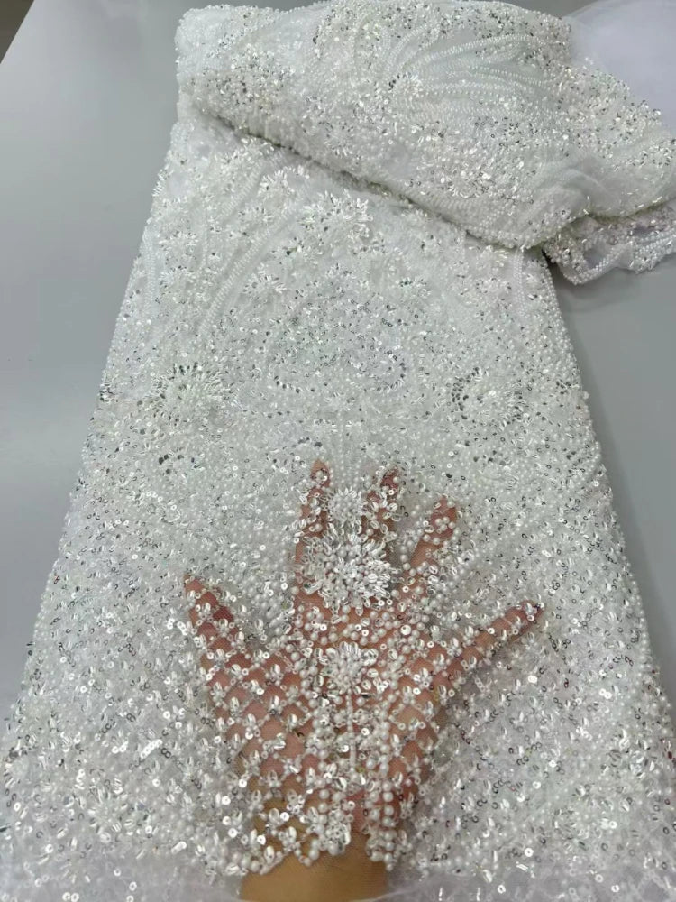 5 YARDS / 8 COLORS / Noéline Beaded Embroidery Bridal Mesh Lace Fabric