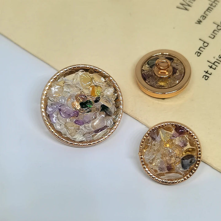 Crolian Natural Stone Beaded Metal Button - 6 PC