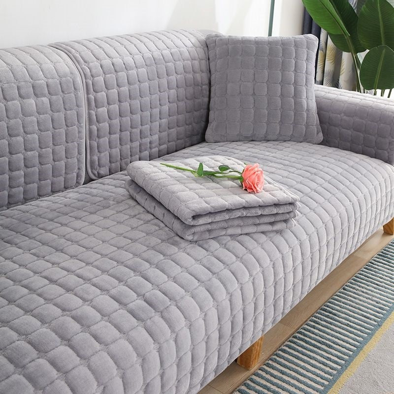5 COLORS / Geometric Velvet Flannel Plush Velveet Sofa Sectional Protector Slipcover