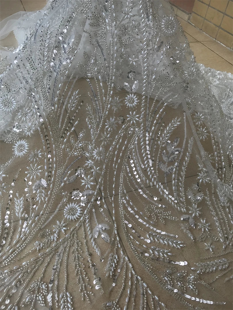 5 YARDS / 8 COLORS / Palexus Beaded Embroidery Glitter Mesh Lace  Party Prom Bridal Dress Fabric