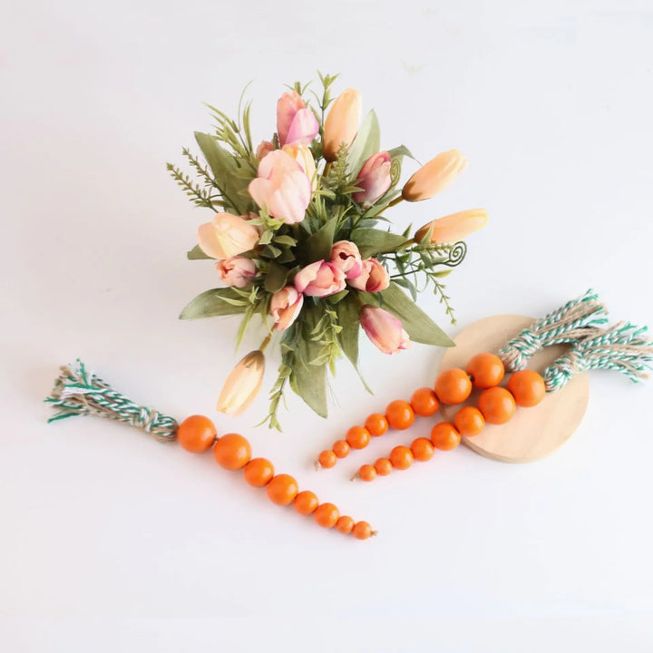 Wooden Bead Carrot Easter Spring Decoration / 6 pcs