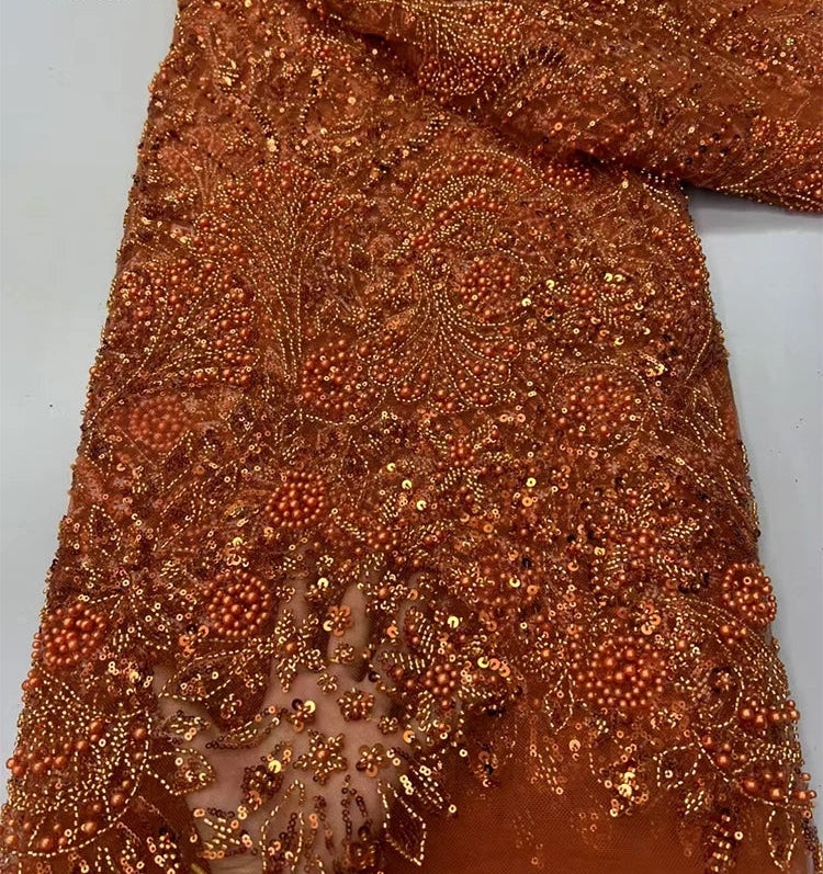 5 YARDS / 8 COLORS / Virelle Beaded Embroidery Bridal Mesh Lace Fabric