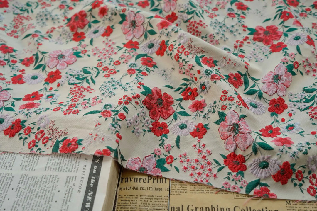 Mino Poppy Floral Woven Jacquard Fabric