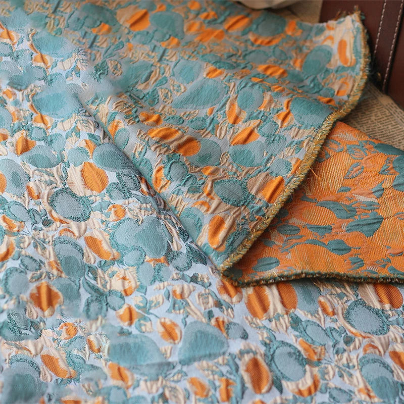 Zayn Embossed Blue Orange Yarn Dyed Jacquard Fabric