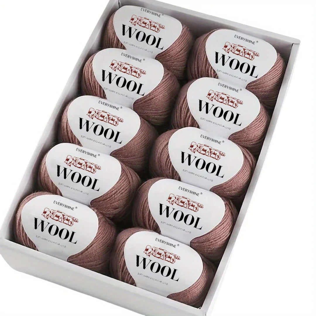 10-Pack Wool Blend Yarn Medium-Fine 80% Wool 20% Polyester