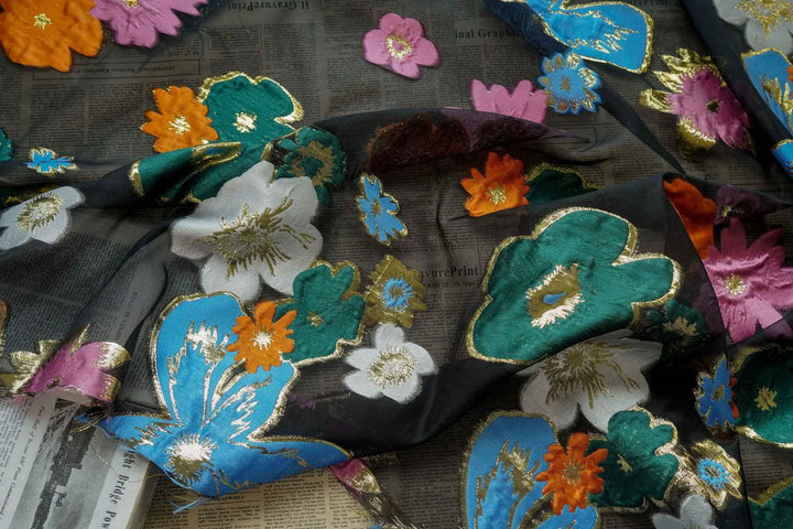 Glossen Bright Flowers Semi Sheer Jacquard Fabric