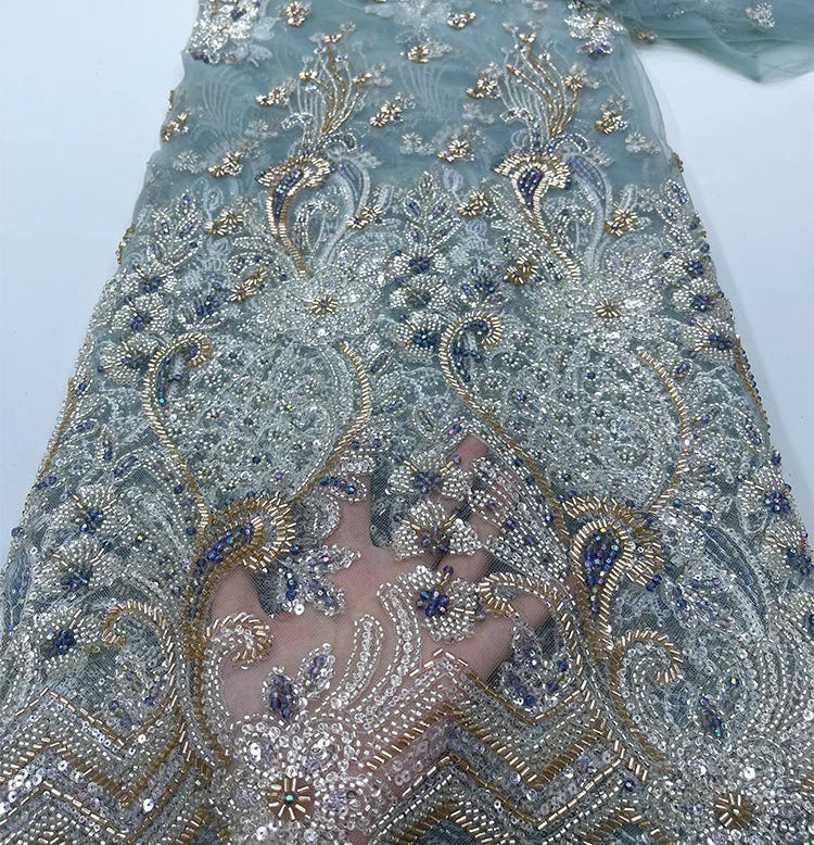 5 YARDS / 9 COLORS / Elowenra Beaded Embroidery Bridal Mesh Lace Fabric