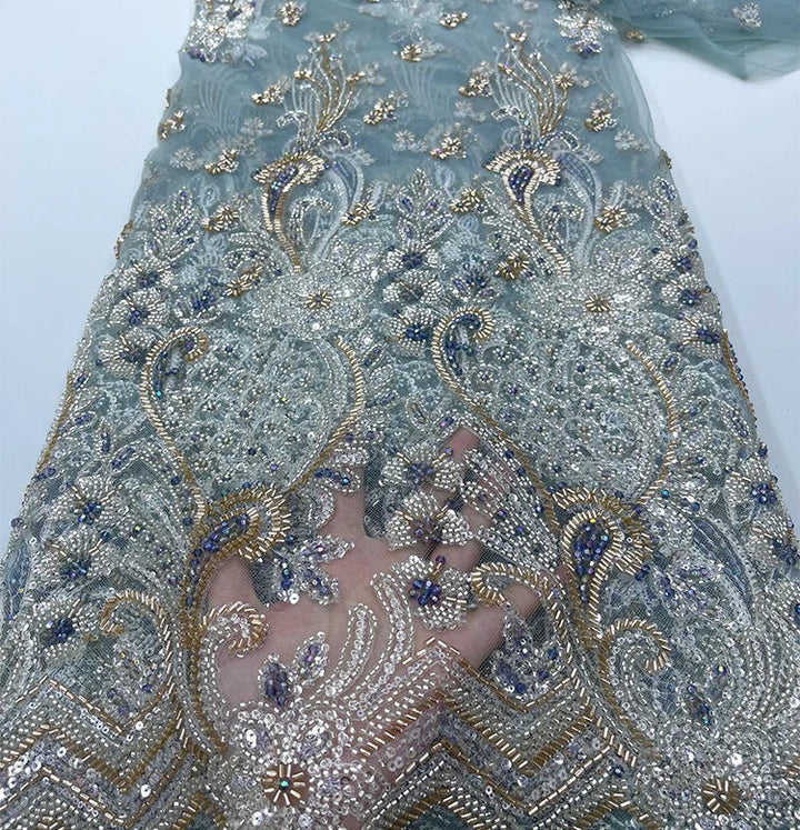 5 YARDS / 9 COLORS / Elowenra Beaded Embroidery Bridal Mesh Lace Fabric