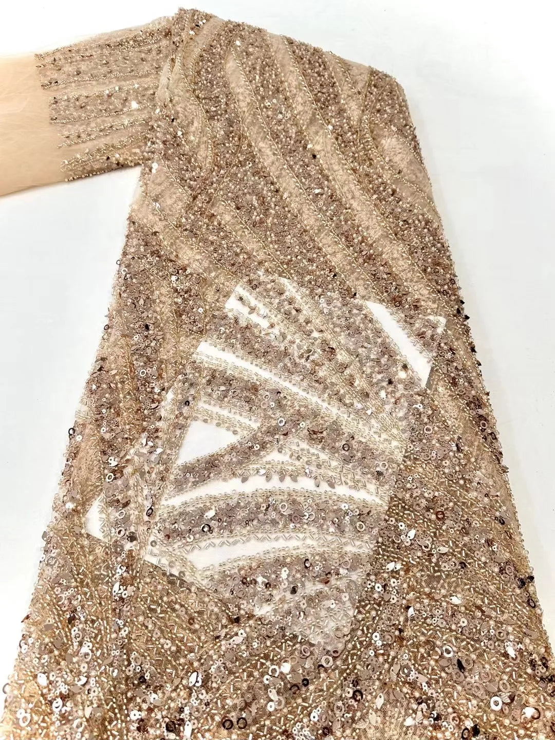 5 YARDS / 6 COLORS / CHRISTOS Sequin Beaded Embroidery Glitter Mesh Dress Lace Fabric