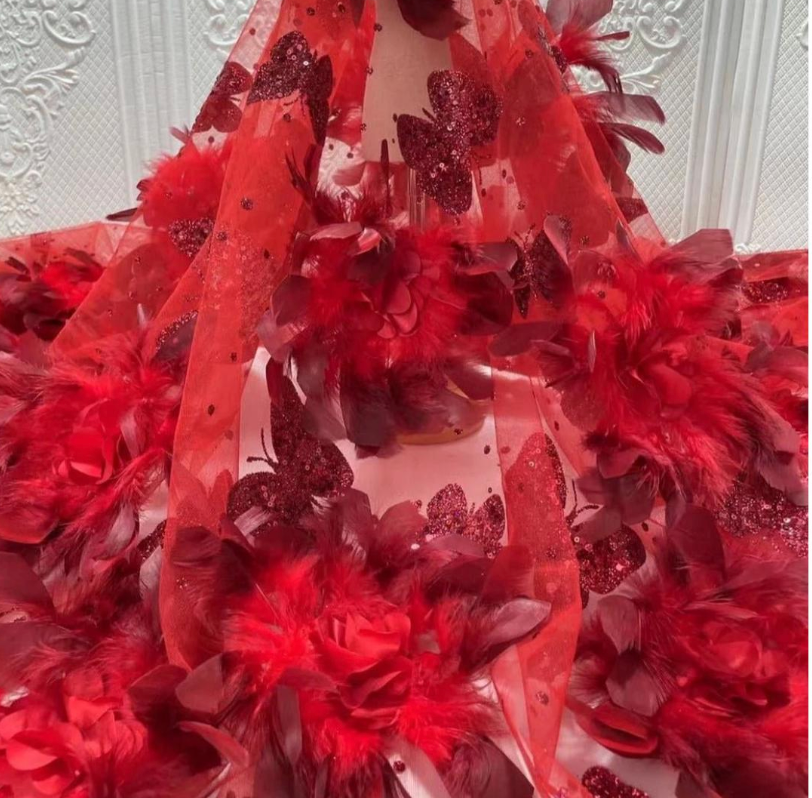 5 YARDS / 6 COLORS / Audrey Flower Fur Glitter Sequin Beaded Embroidery Tulle Mesh Lace Party Prom Bridal Dress Fabric