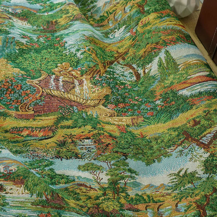 Hicksville Green Oil Painting Style Yarn Dyed Jacquard Fabric