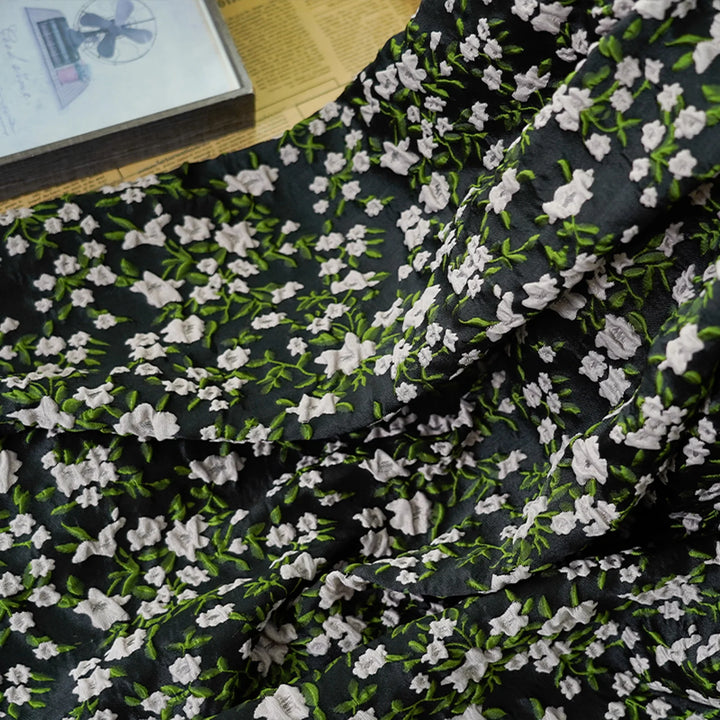 Kajana Black Small Floral Woven Jacquard Fabric