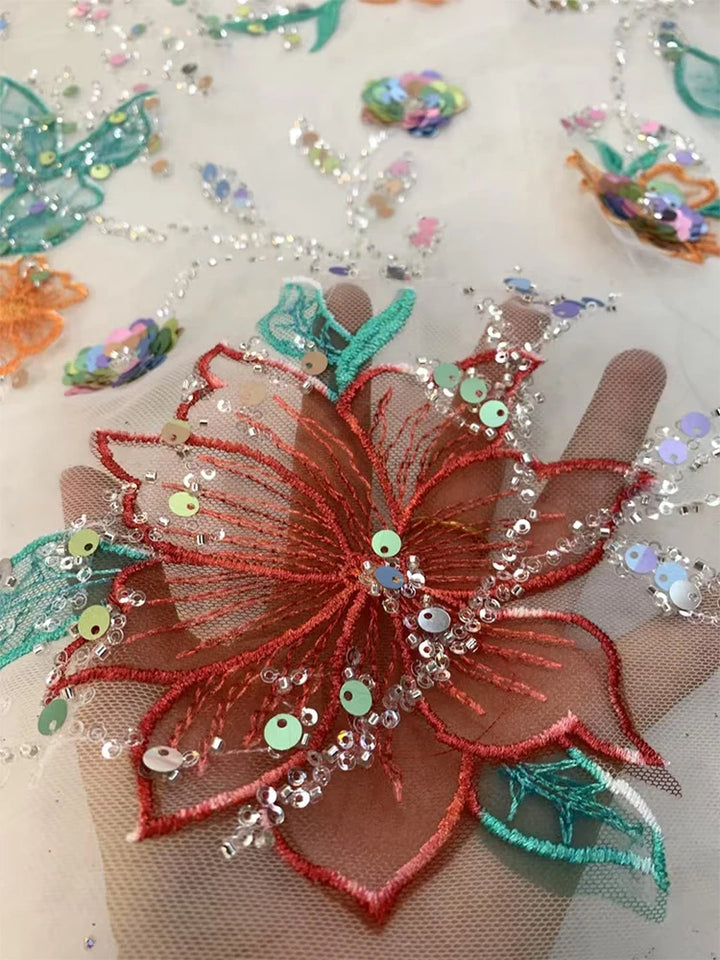 5 YARDS / 5 COLORS / Ophelia Beaded Embroidery Bridal Mesh Lace Fabric