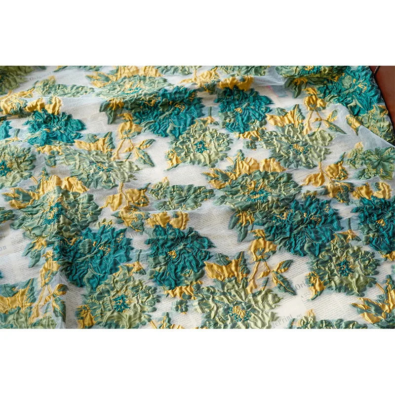 Yarn Dyed Large Flowers Embossed Jacquard Fabric Women's Spring and Summer New Dress Fabric 50cmx140cm