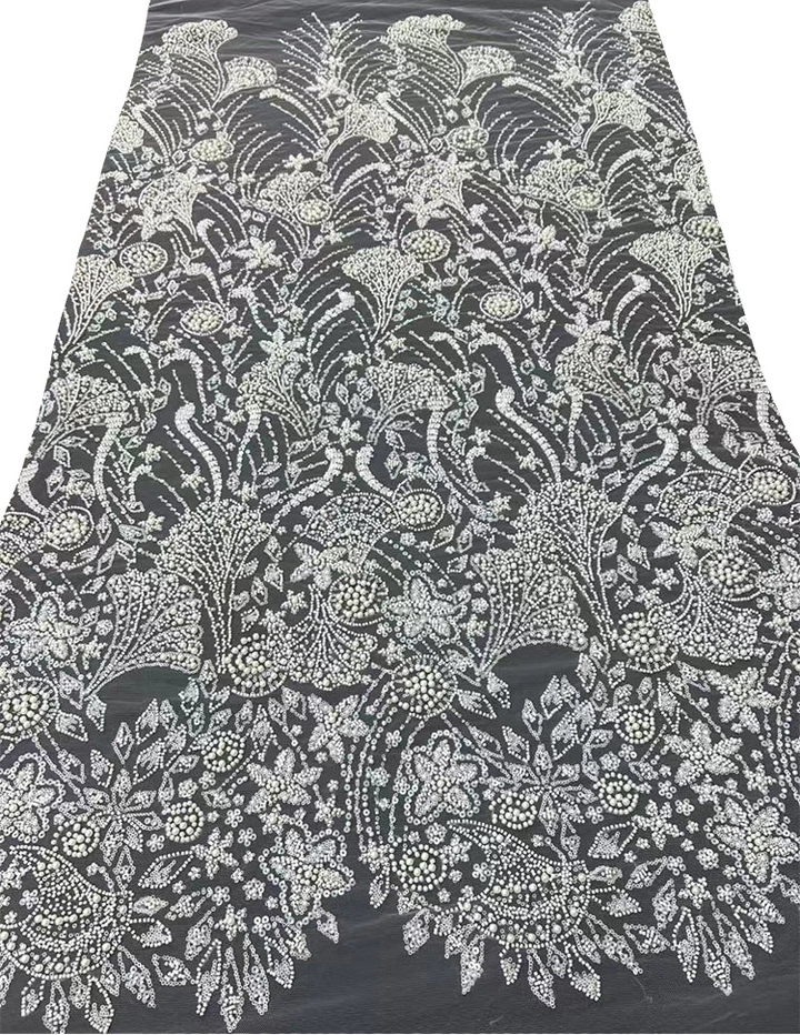 5 YARDS / 8 COLORS / Virelle Beaded Embroidery Bridal Mesh Lace Fabric