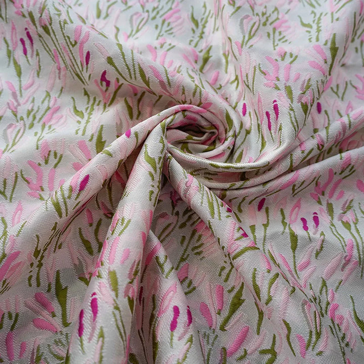 Challess Peach Pink Flower Jacquard Fabric