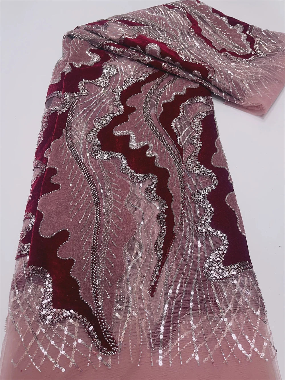 5 YARDS / 6 COLORS / Beadique Abstract Beaded Embroidery Bridal Mesh Lace Fabric