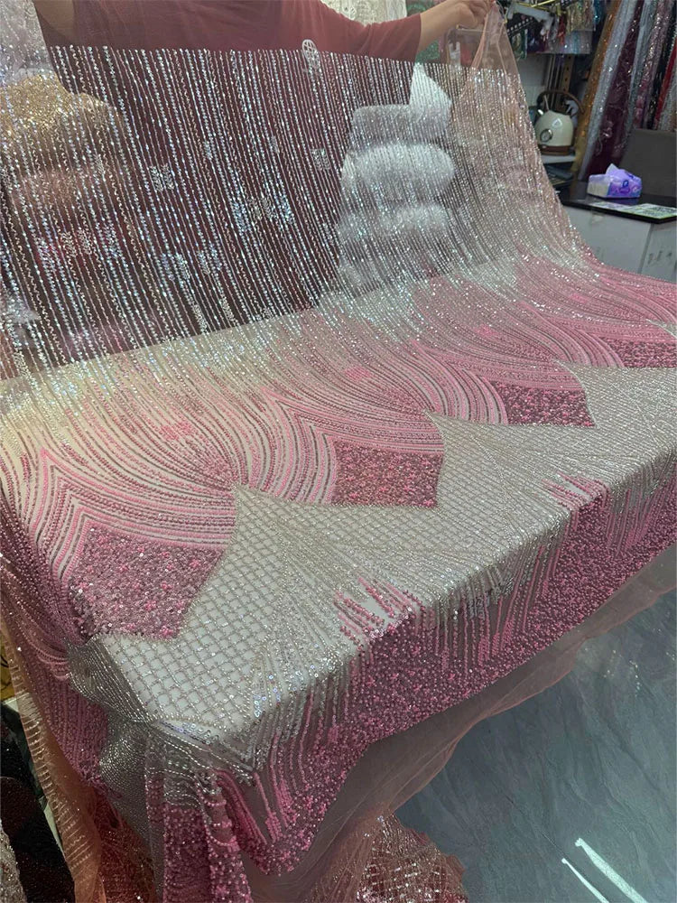 5 YARDS / 8 COLORS / Zeraphiel Beaded Embroidery Bridal Mesh Lace Fabric