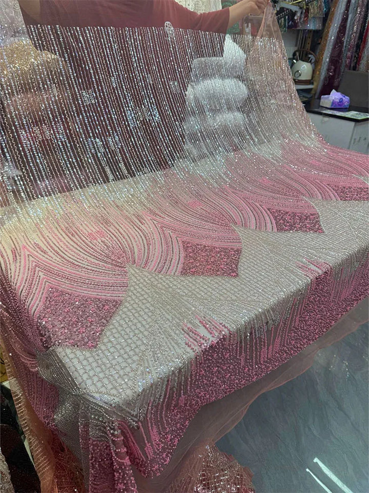 5 YARDS / 8 COLORS / Zeraphiel Beaded Embroidery Bridal Mesh Lace Fabric