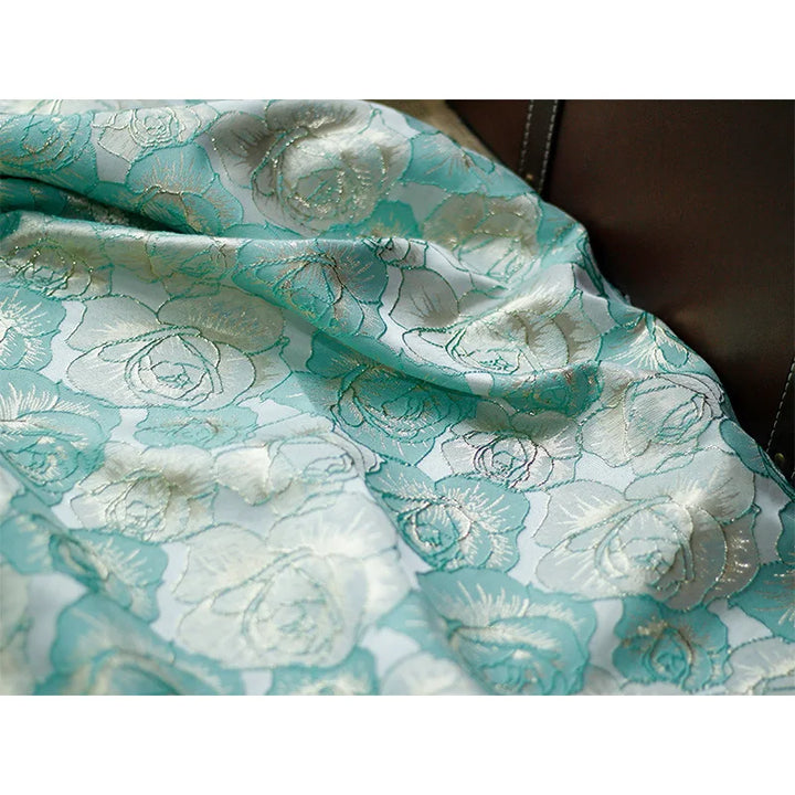 Gillain Gold Silk Yarn Dyed Embossed Flower Jacquard Fabric