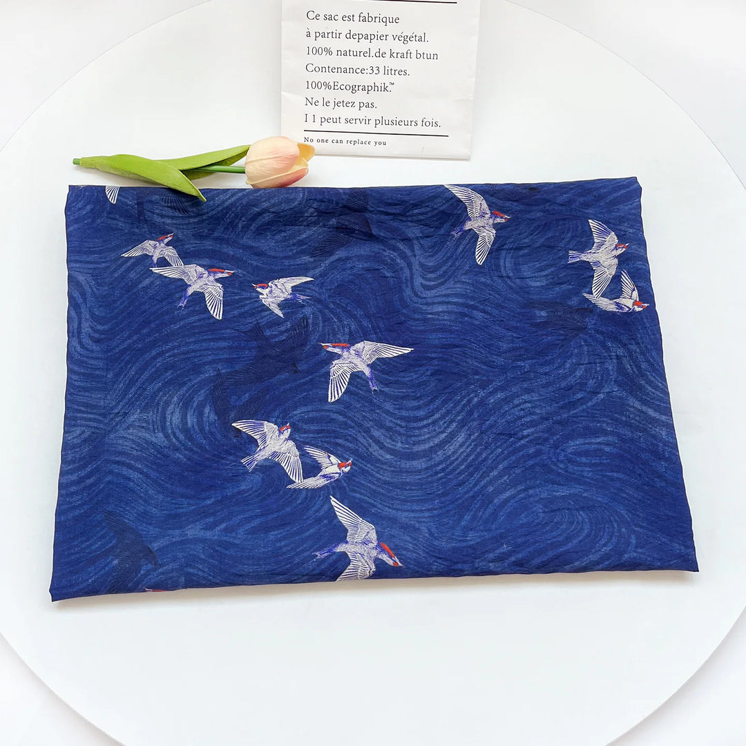 Athenas Birds Digital Print Brocade Fabric