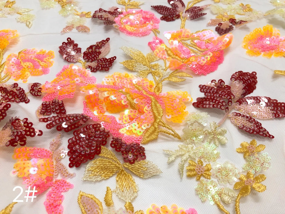 5 YARDS / 3 COLORS / Zarique Beaded Embroidery Bridal Mesh Lace Fabric