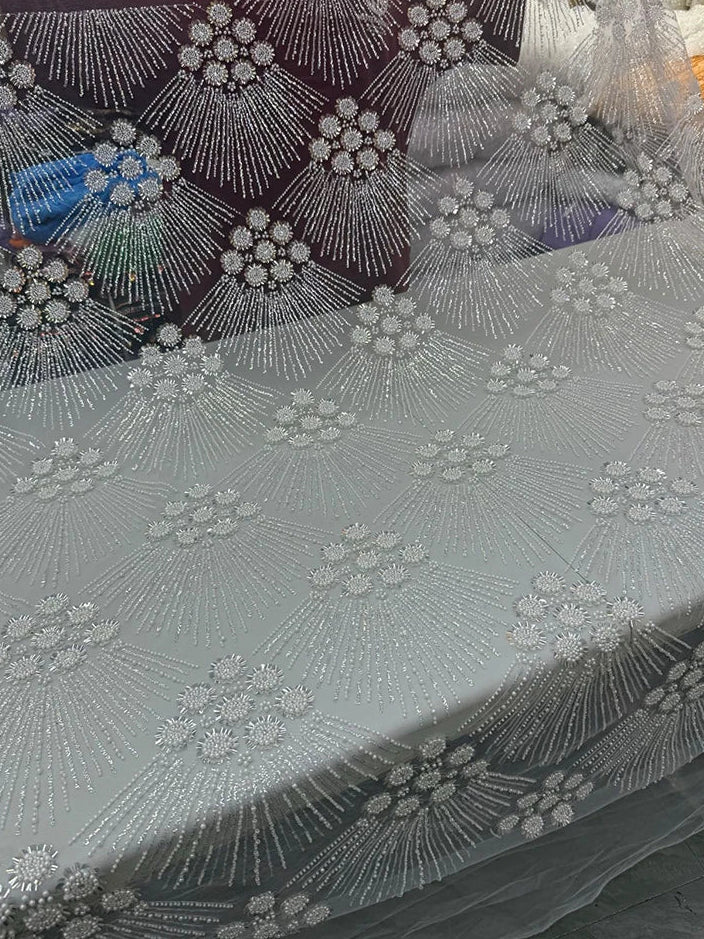 5 YARDS / 7 COLORS / Rosalind Beaded Embroidery Bridal Mesh Lace Fabric