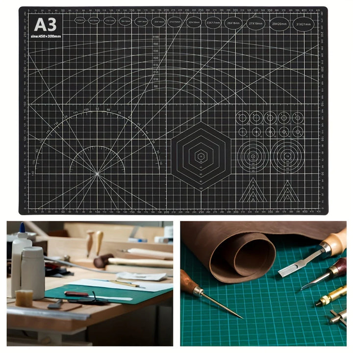 Black A3 PVC Non-slip Leather and Grid Line Cutting Mat