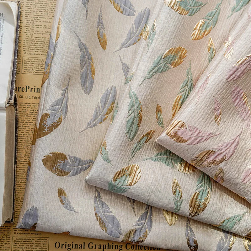 Mandes Gold Feather Embossed Jacquard Fabric