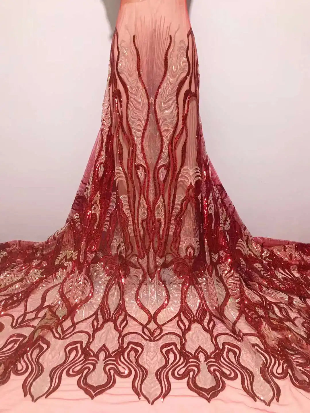 5 YARDS / 8 COLORS / Lumesse Abstract Beaded Embroidery Bridal Mesh Lace Fabric