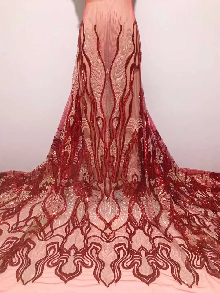 5 YARDS / 8 COLORS / Lumesse Abstract Beaded Embroidery Bridal Mesh Lace Fabric